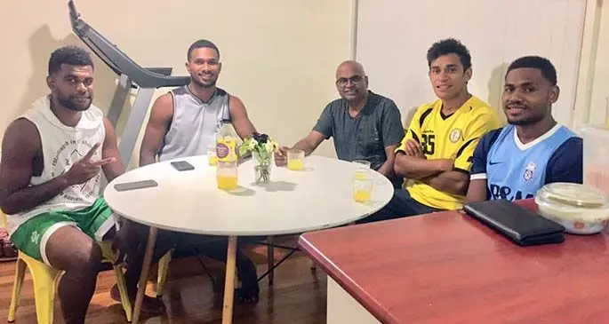Fijian footballers from left Peni Tuigalugalu,Tito Daurewa,Victor Kumar,Savenaca Baleidrokadroka and Asaeli Batikasa. Photo:Victor Kumar