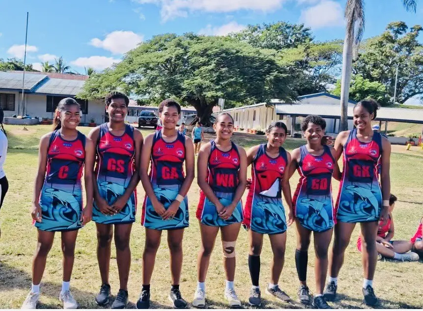 Dolphins Academy Under-18 players (from left) Esther Volavola, Jasmine Tuluvu, Kalo Tuinayau, Hannah Dawai, Alumeci Gusuna, Amele Liku and Mele Vavatau after their championship win. Photo: Waisea Nasokia