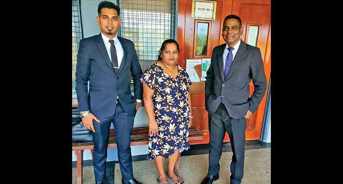 Ranjita Devi (middle) was acquitted of all charges filed by Police in 2017, with her Lawyer, Jitendra Reddy (right)and associate lawyer from Kaushik Kumar at the Magistrates Court in Labasa on September 29, 2022. Photo: Sampras Anand