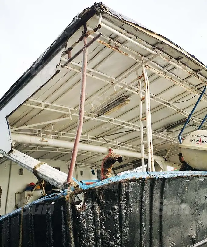 Damages allegedly sustained on the side of the South Island Shipping vessel Liahona 1 on November 6, 2020. Photo: Laiseana Nasiga