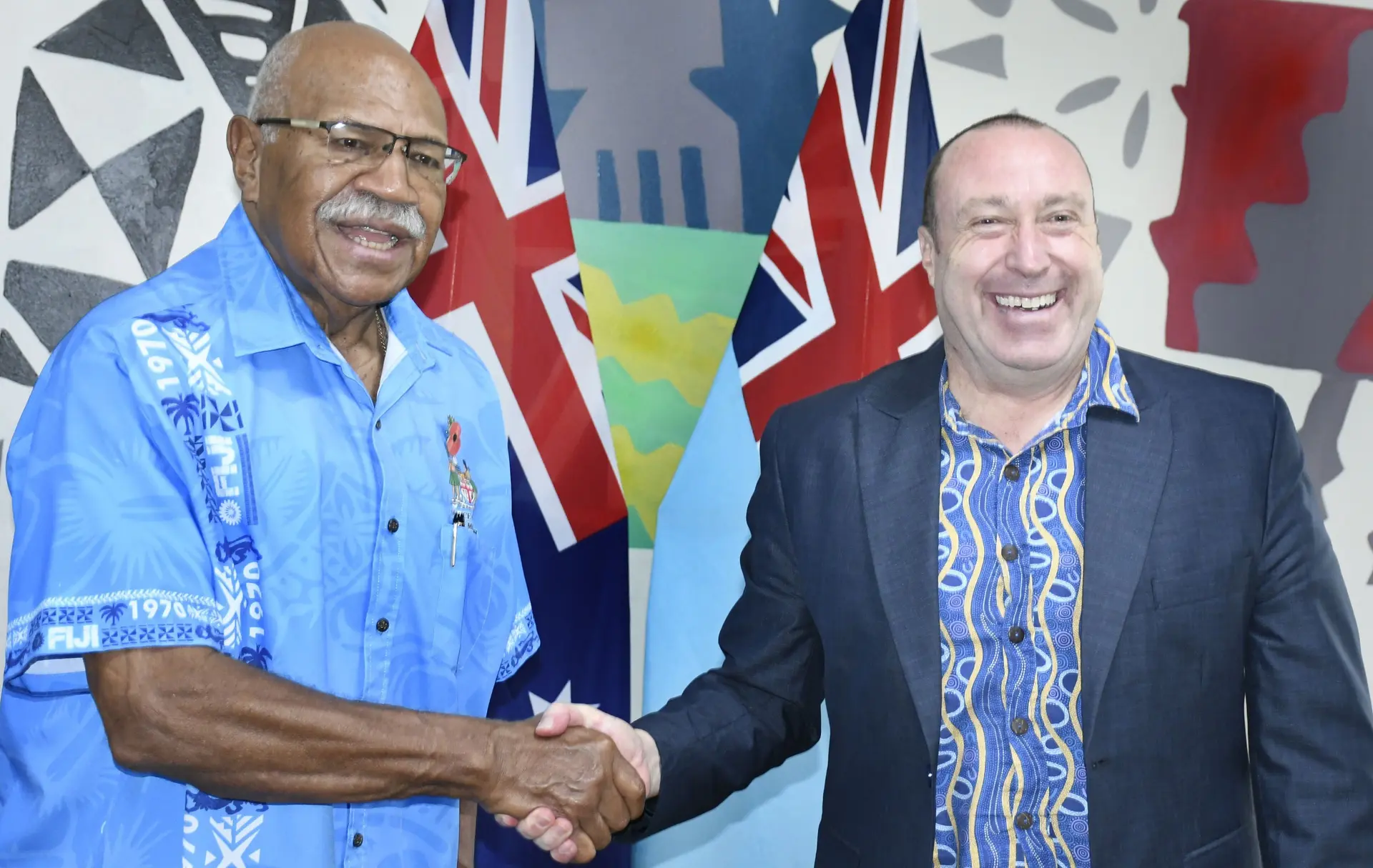 Prime Minister Sitiveni Rabuka and Australian High Commissioner Peter Roberts