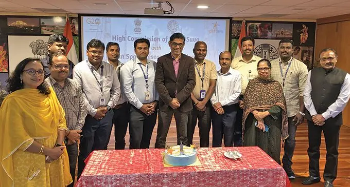 Indian High Commisioner to Fiji, Palaniswamy Subramanyan Karthigeyan with the eight delegates from ISRO during the celebration at the Indian High Commision, Butt Street, Suva on Thursday, August 24. 