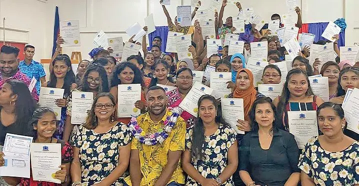 SODELPA National Youth Council president Ben Daveta (sitting third from left), with graduates and other officials in Labasa. Photo: Caregiving School of Excellence