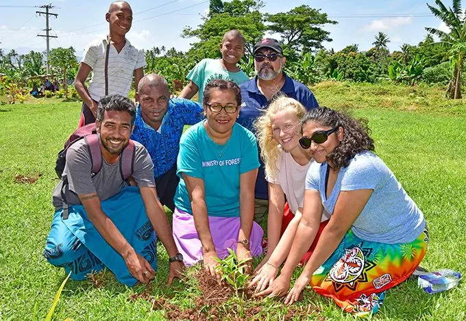 People of Silana with government officials launching the ‘Plant 4 Million Trees in 4 years Initiative’ in partnership with Fiji Development and the iTaukei Affairs Board at Dawasamu, Tailevu, on 23, February 2019. Photo: DEPTFO News