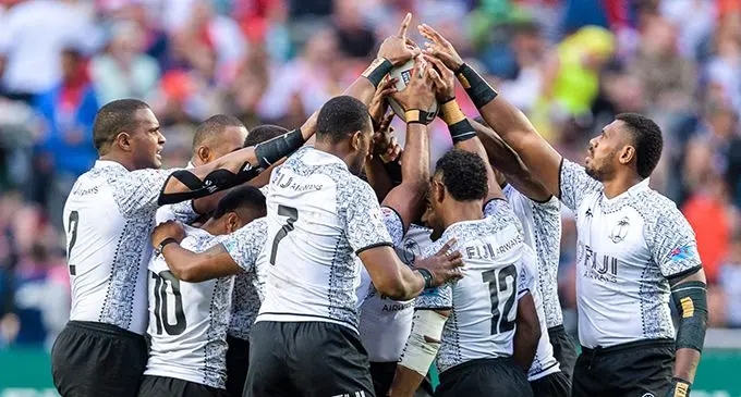 The Fiji Airways Fijian 7s team during the LA 7sw. Photo: Bruce Southwick / ZoomFiji