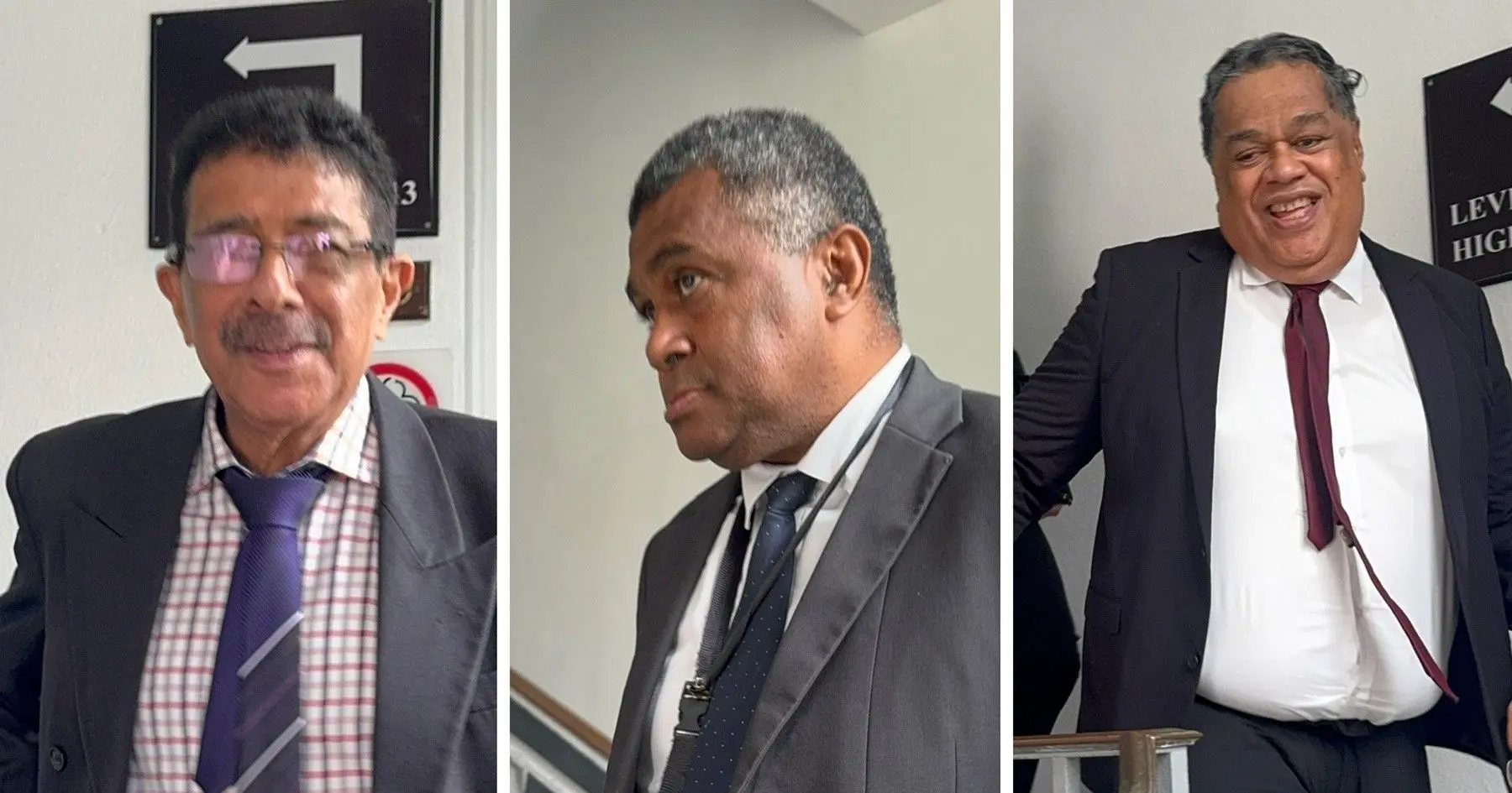 From left: Supreme Court Judge Justice David Ashton Lewis's lawyer Hamendra Nagin, Solicitor-General Ropate Green and Judicial Service Commission lawyer Isireli Fa.
