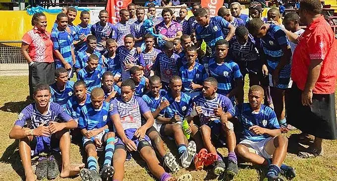 Sigatoka Methodist College Storm and Nasau Central Eels Under-15 players after their match at Garvey Park, Tavua, on April 6, 2024. Photo: Western Zone Rugby League