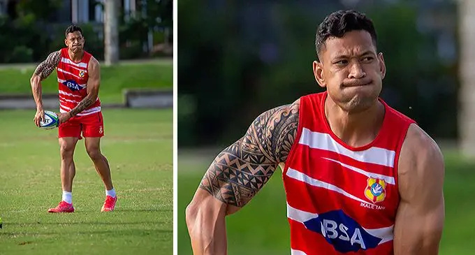 Israel Folau training at Albert Park Suva, June 27 2022. Photo: Leon Lord