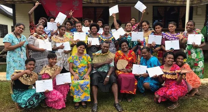 Ministry of Youth and Sports divisional manager North Walter Matalau with the graduates at the Naleba Youth Training Centre in Labasa on January 27, 2023. Photo: Shratika Naidu
