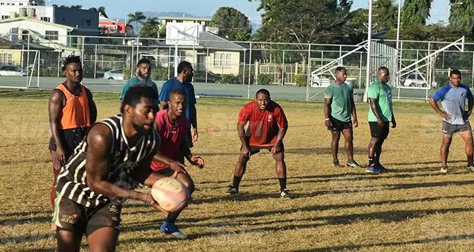 MAROONS HARD AT WORK.........Waisale Siganimate (left) leads the attack during Lautoka squad training at Churchill Park on July 14, 2020. They will play Naitasiri at Ratu Cakobau Park, Nausori on July 25. Photo: Waisea Nasokia