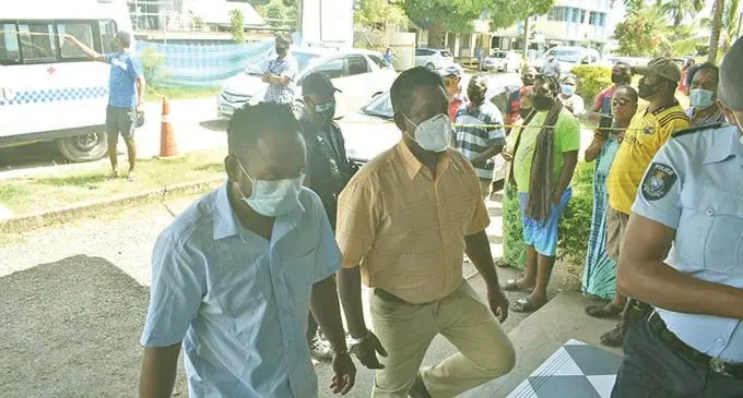 Accused Ron Lal with his father Sundar Lal at the Nadi Magistrates Court on September 22, 2021. Photo: Waisea Nasokia
