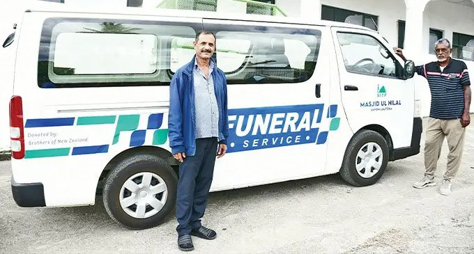 Vuda resident Hafiz Rahman with Sirajul Islam Trust president Mohammed Sadiq with the donated vehicle. Photo: Waisea Nasokia