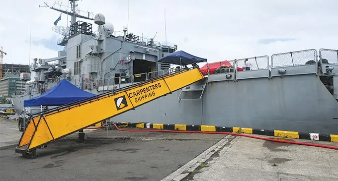 French Navy ship F734 Vendemiaire at the Port of Suva on May 12, 2022.