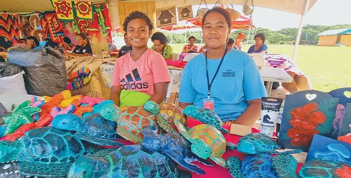 Young entrepreneur Litia Abigale (blue t-shirt), with a colleague during the Northern Division Women’s Expo at Subrail Park, Labasa, on May 15, 2025. Photo: Sampras Anand