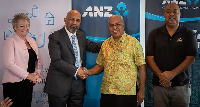 From left: ANZ head of Retail Banking Joanne Stewart, ANZ Fiji Country Head, Saud Minam, Ola Fou Fiji Chairman, Geoffrey Nainoca, and Josua Sereki the Ola Fou regional coordinator on February 27, 2019. Photo: Lusiana Tuimaisala