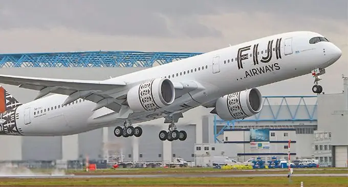 It’s coming home... The new Fiji Airways A350 aircraft ‘Island of Vanua Levu’ takes-off from Toulouse on December 15, 2019. Photo: Eurospot
