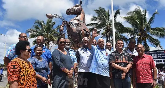 Prime Minister Voreqe Bainimarama at the unveiling of the Stallion statue at Sigatoka Town on October 17, 2020. Photo: Waisea Nasokia