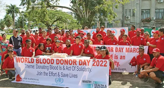 Minister for Health and Medical Services, Dr Ifereimi Waqainabete, with staff members of National Blood Services, Fiji Red Cross Society and members of the public as they marked World Blood Donor Day on June 11, 2022.  Photo: Ministry of Health and Medical Services