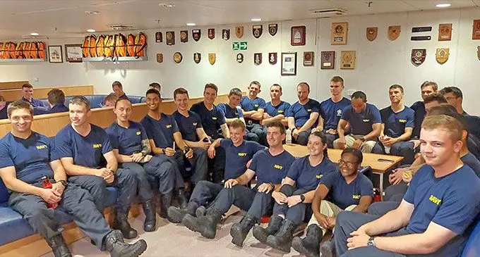 Members of the Royal New Zealand Airforce Rotary Task Wing Unit inside the HMNZS Canterbury on March 28,2023. Photo: Salote Qalubau