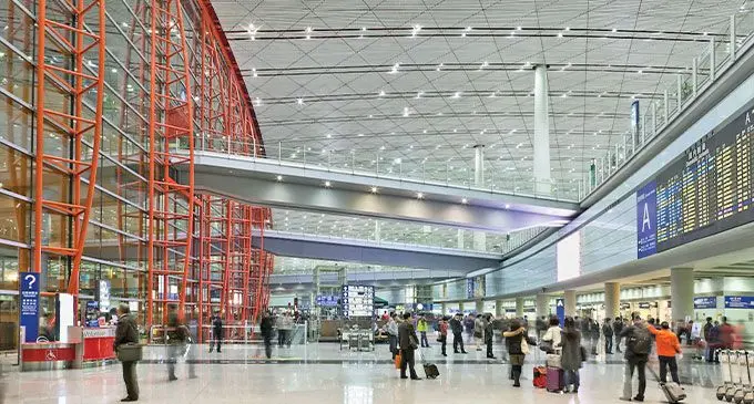 The arrival hall at Beijing Capital Airport in Beijing, China.