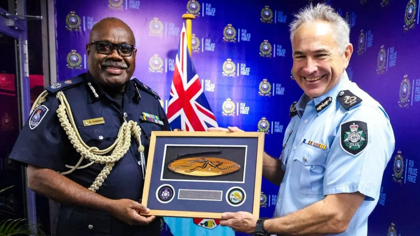  Police Commissioner Rusiate Tudravu with Australian Federal Police’s Global Strategy Command Assistant Commissioner (AC) David McLean.