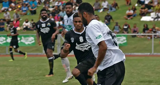 Suva central defender Waisake Navunigasau controls the ball against Ba during the INKK Mobile Battle of the Giants clash at Churchill Park, Lautoka on August 4, 2019. Suva held Ba to a 0-0 draw to qualify for the semi-final against Lautoka on Saturday night. Photo: Waisea Nasokia