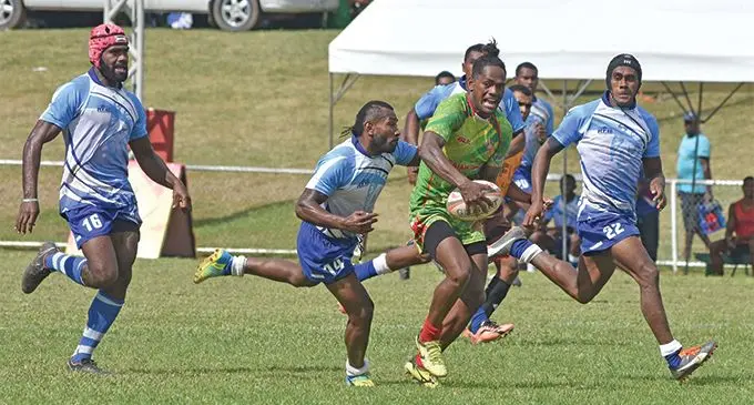First Light’s Silio Waqalevu on attack in the mens competition of the Fiji Bitter Nawaka 7s at Prince Charles Park in Nadi on March 15, 2019. Photo: Waisea Nasokia