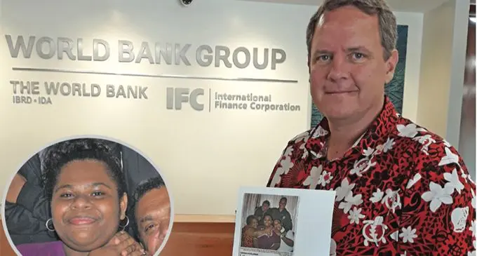 The World Bank, South Pacific Resident Representative Lasse Melgaard with the Fiji Sun article of Lily from the Fiji Sun at their office in Suva on February 8, 2019. INSET: Lily Cakaunivere. Photo: Wati Talebula