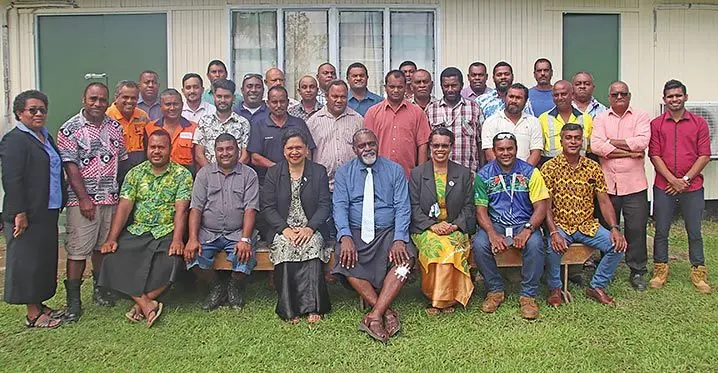 Assistant Minister for Waterways and Agriculture Tomasi Tunabuna (Middle), the Permanent Secretary for Waterways Mere Lakeba with the participants during the workshop. Photo: Ministry of Waterways