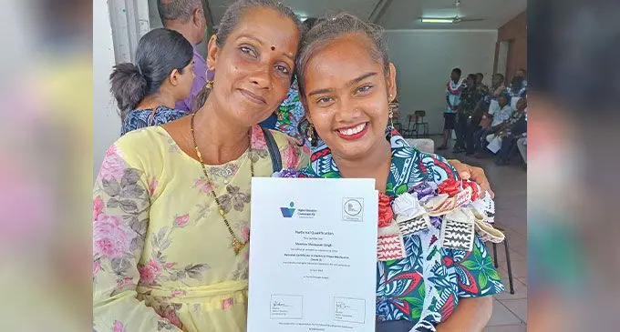 Shoniya Singh (right) with her mother Sharmila Devi during the Pacific Polytech Labasa Campus graduation in Labasa on April 26, 2024. Photo: Shratika Naidu