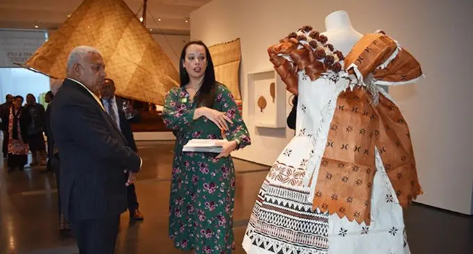 Prime Minister Voreqe Bainimarama takes a tour of the Fiji Exhibition at the Los Angeles County Museum of Art. Photo: Office of the Prime Minister