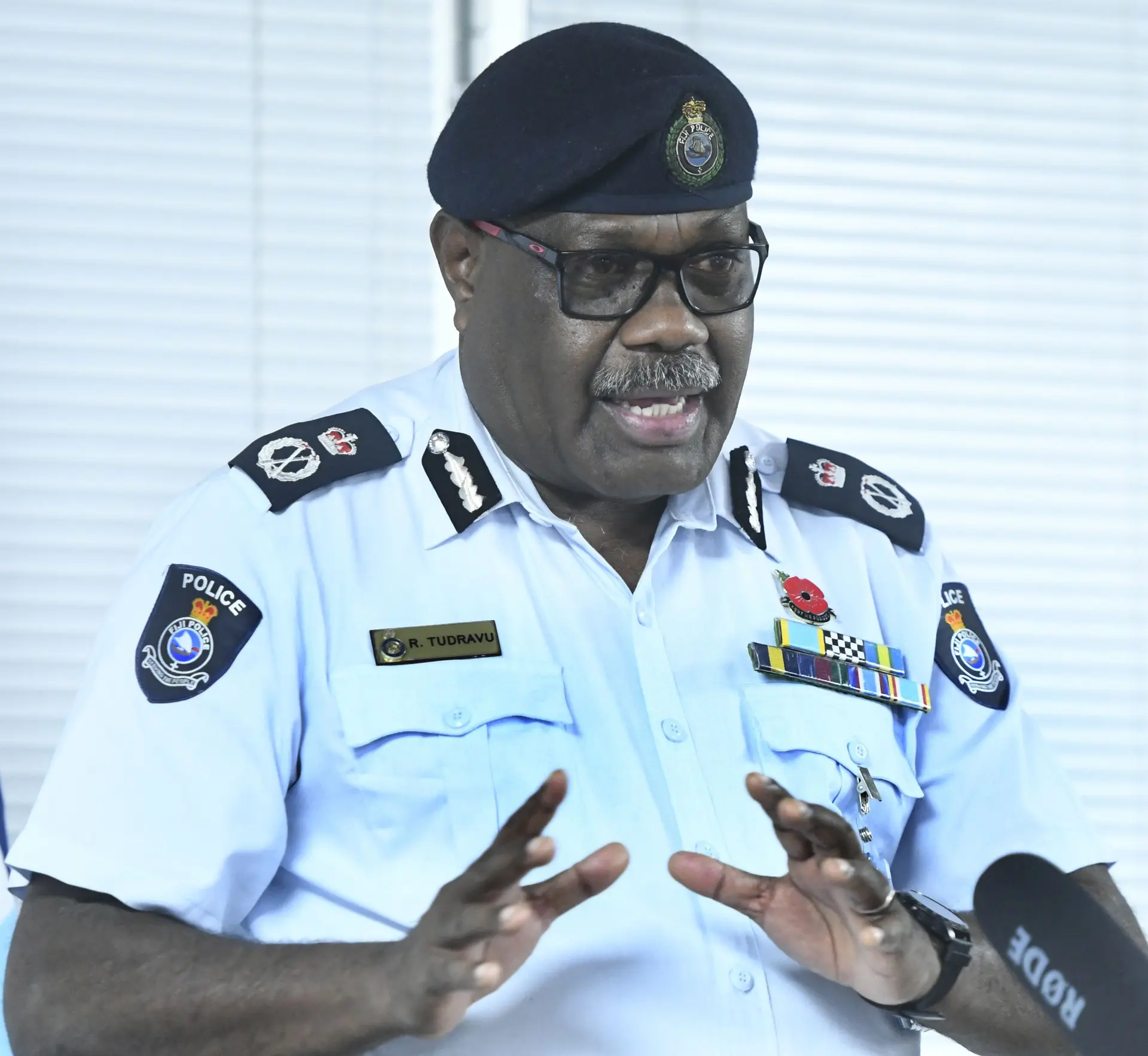 Commissioner of Police Rusiate Tudravu during a press conference on October 9, 2025.