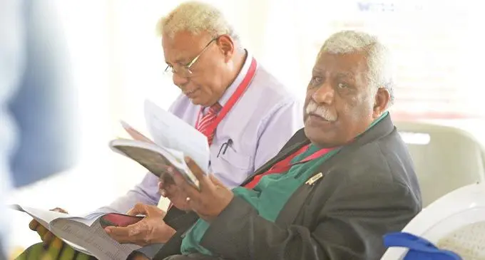 Methodist Church of Fiji vice president (left) Temoci Qaranivalu and president Reverend Ili Vunisuwai during the 2022 Methodist Church conference at Furnival Park on October 14, 2022. Photo: Ronald Kumar