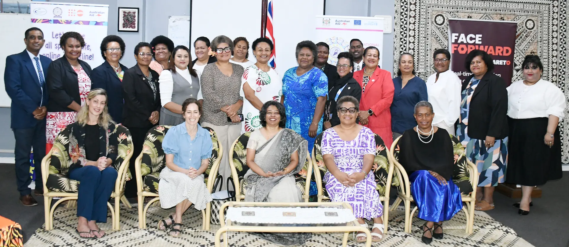 Minister for Women, Children and Social Protection Sashi Kiran (second from left), former Women’s Minister Mereseini Rakuita, Permanent Secretary Selina Kuruleca and other women participants on September 22, 2026.