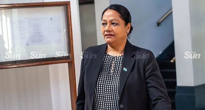 Minister for Education Premila Kumar outside Parliament on April 4, 2022. Photo: Leon Lord.
