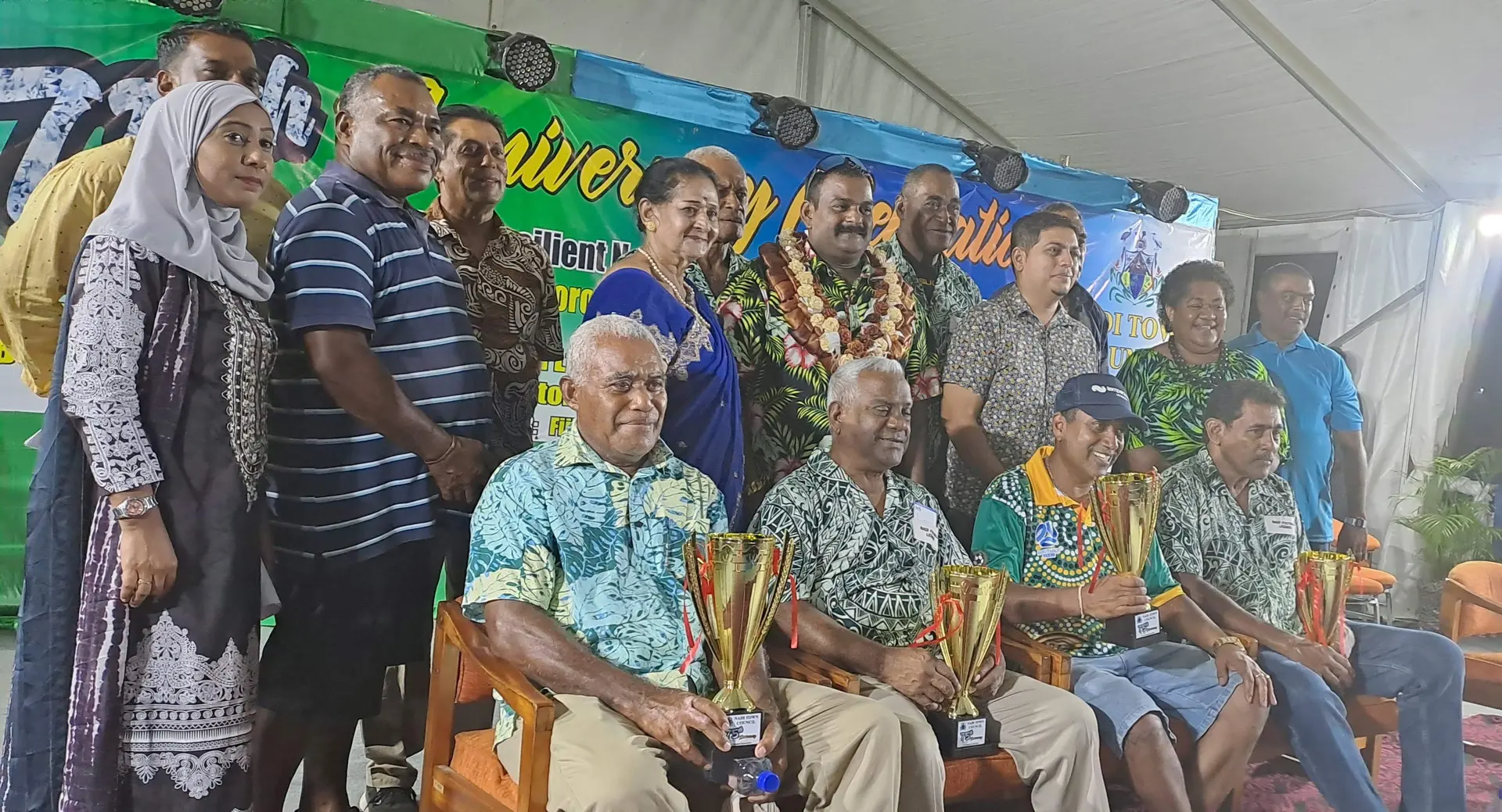 Chief guest Sulendra Raju (wearing garland) with Nadi sports legends. Photo: Waisea Nasokia