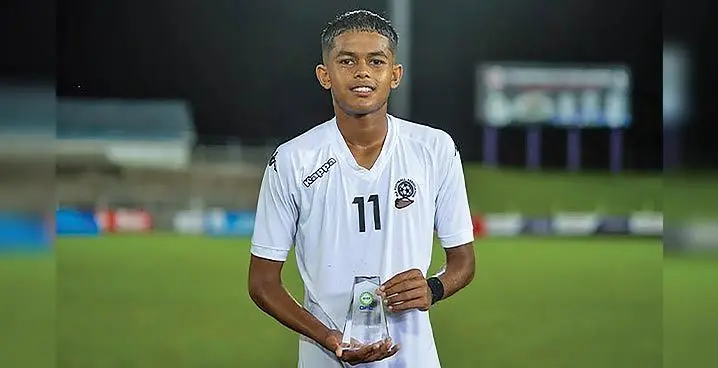 Digicel Junior Bula Boys’ central defender Delon Hari Shankar was awarded the Player of the Match against Tonga at the HFC Bank Stadium, Suva on January 18, 2023. Photo: OFC Media
