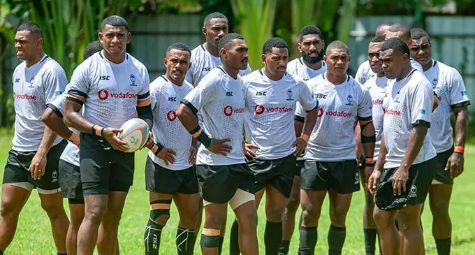 Fiji Development squad with Apenisa Cakaubalavu (holds ball) at the Fiji Bitter Nawaka Sevens at Prince Charles Park, Nadi, on February 3, 2023. Photo: FRU Media