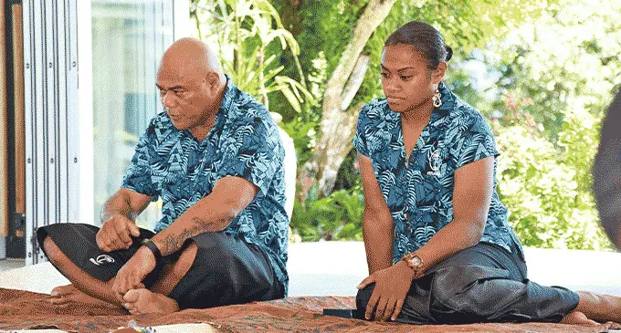 Fijiana XVs head coach Senirusi Seruvakula (left) and captain Asinate Serevi at the Government House on October 28, 2022. Photo: Fijian Government