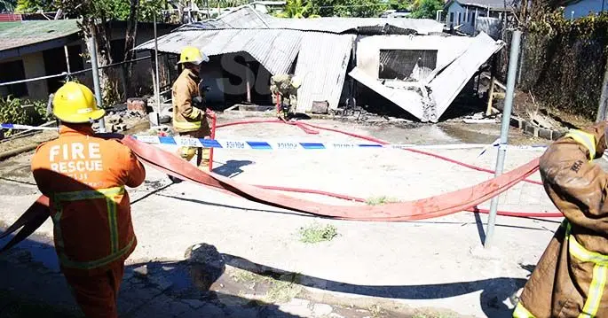 Firefighters after putting out the fire in Bryce Street, Raiwaqa on February 22, 2020. Photo: Ronald Kumar