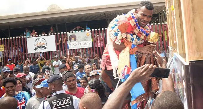 Two-time Olympic Gold Medallist and World Cup trophy winner, Jerry Tuwai during the 2022 Rugby World Cup win celebration in Suva on Sep­tember 16, 2022. Photo: Ronald Kumar