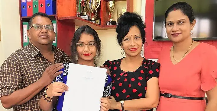 From Left: Ajendra Kumar with her daughter, Tanisha Kumar and wife, Raksha Kumar and Labasa College Principal Anjaleen Raj in Labasa on January 31, 2023. Photo: Shratika Naidu