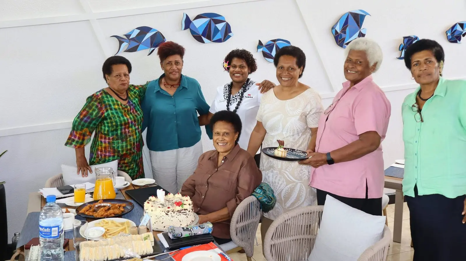 Members of the Soqosoqo Vakamarama iTaukei ni Yasana o Ba (SSVIT Ba) surround Adi Sivia Qoro during her 70th birthday in March this year.