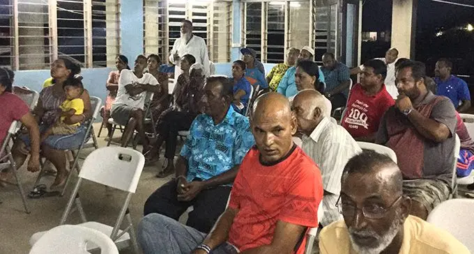 Koronivia residents along Kabutri Road at the Shiv Krishna Hall during the community meeting with the Department of Environment on August 27, 2020.  Photo: Laiseana Nasiga.  