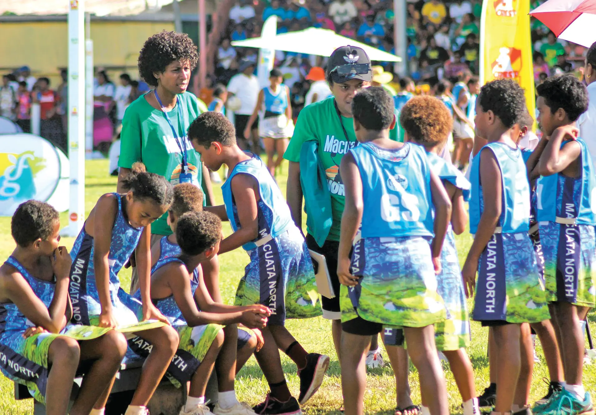 acuata North Under-10 girls getting last minute instruction from their coach at Subrail Park, Labasa, on April 29, 2026