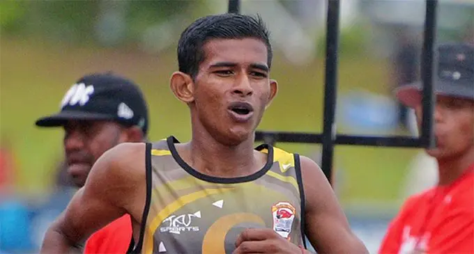 Yeshnil Karan of Tavua College wins the senior boys’s 1500m final on April 16, 2019. Photo: Ronald Kumar