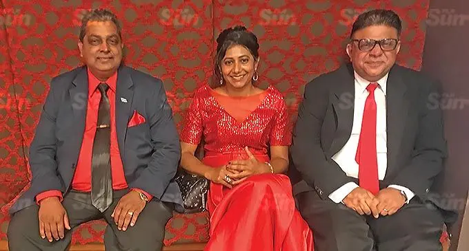 From left: Biosecurity Authority of Fiji acting chief executive officer Surend Pratap, Sugar Cane Growers Council Chairperson Reshmi Kumari and Sugar Cane Growers Fund chief executive officer Raj Sharma at the 22nd Fiji Business Excellence awards, which was held at the Grand Pacific Hotel in Suva, on December 10, 2021. Photo: Frederica Elbourne