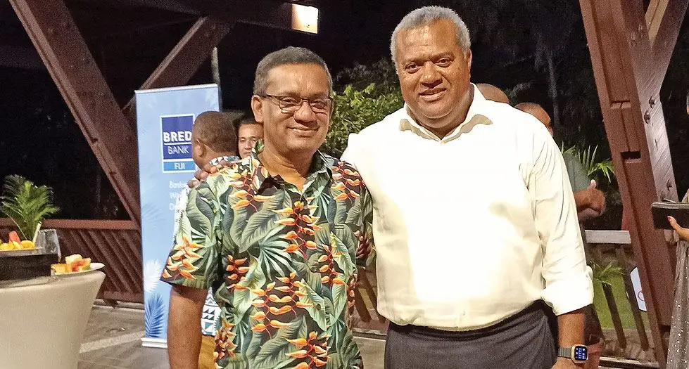 Outgoing president of the Fiji Institute of Chartered Accountants Rajeshwar Singh (left), with his successor Wiliki Takiveikata at the Shangri-La Yanuca Island, Coral Coast. Photo: Frederica Elbourne 
