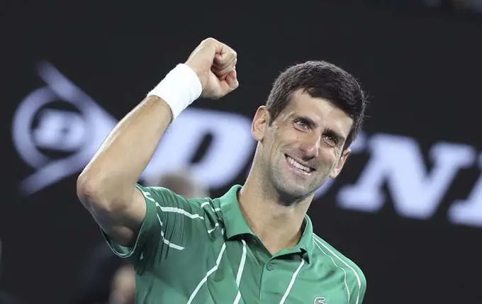 (SP)AUSTRALIA-MELBOURNE-TENNIS-AUSTRALIAN OPEN-MEN'S SINGLES FINAL (200202) -- MELBOURNE, Feb. 2, 2020 (Xinhua) -- Novak Djokovic of Serbia celebrates after the men's singles final against Dominic Thiem of Austria at 2020 Australian Open in Melbourne, Australia on Feb. 2, 2020. (Xinhua/Bai Xuefei)