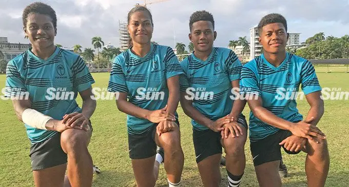 Fijiana 7s players, from left: Adi Vani Buleki, Laisana Moceisawana, Ivamere Nabura and Ani May after a training session at Albert Park, Suva, on July 6, 2022. Photo: Simione Haravanua.